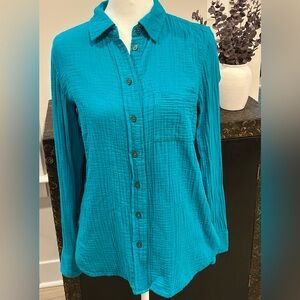 J. Crew Teal Gauze Cotton Womens Button-Down Shirt | XS